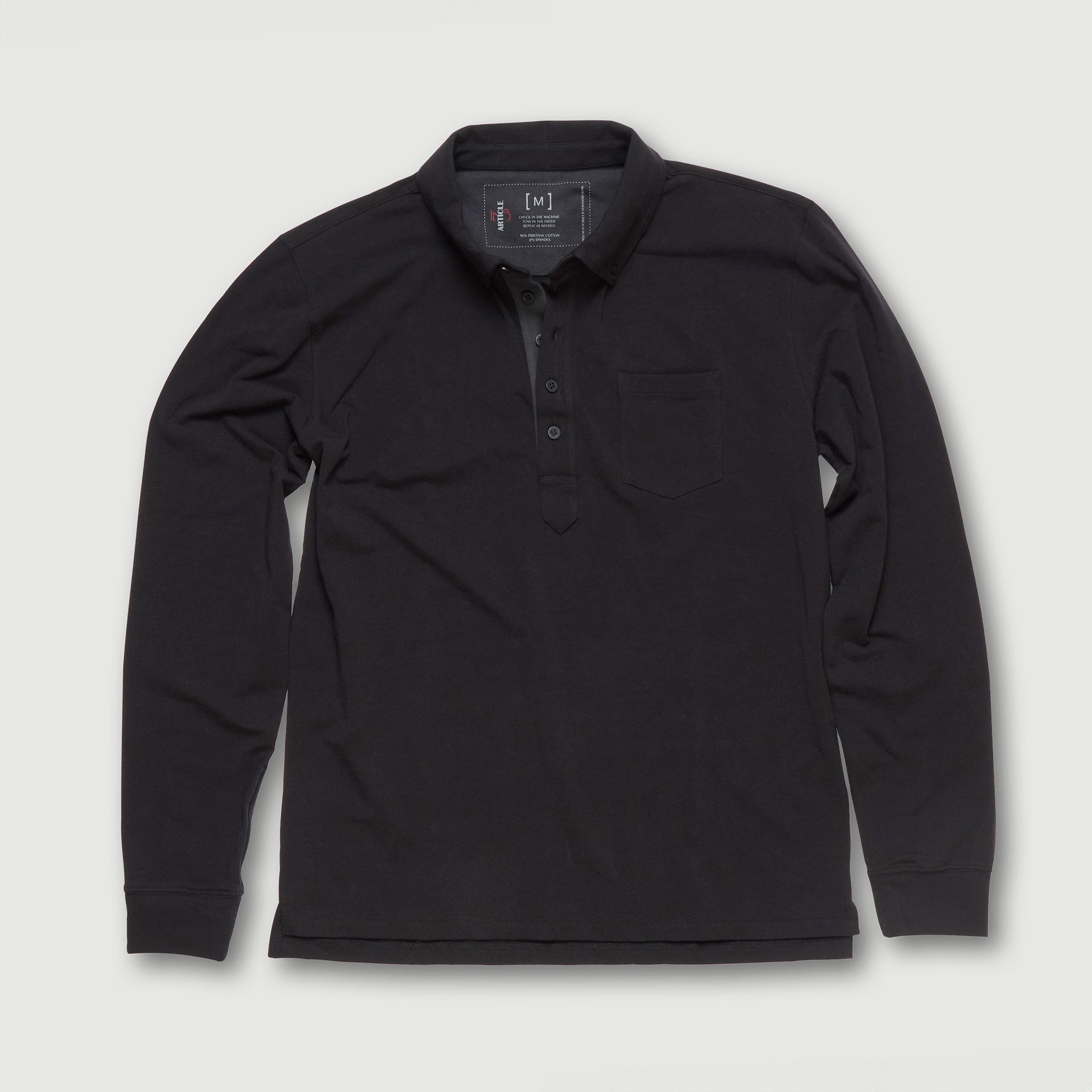 GIKEN LONG SLEEVE POLO BLACK - SHIPS END OCTOBER